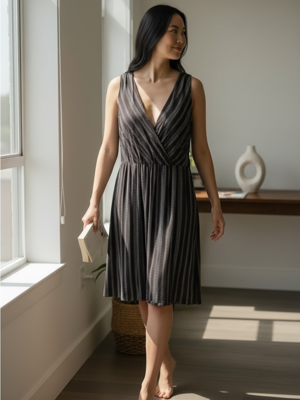 LOFT Burgundy Printed Faux Wrap Dress | XS - Picture 2 of 3